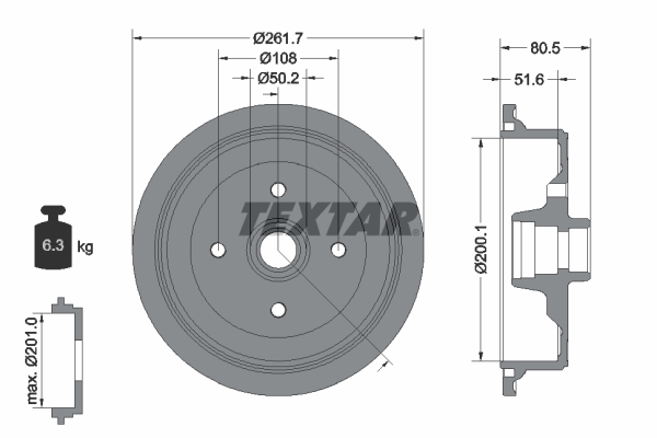 Tambur frana 94012800 TEXTAR