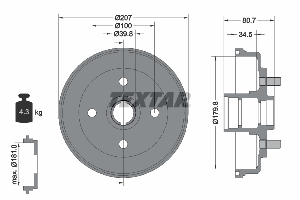 Tambur frana 94017800 TEXTAR
