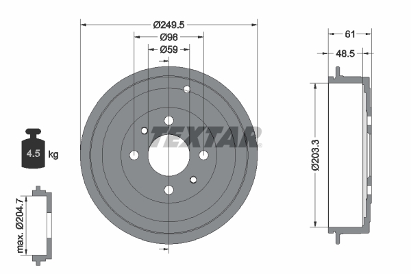 Tambur frana 94019900 TEXTAR