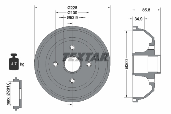 Tambur frana 94024100 TEXTAR