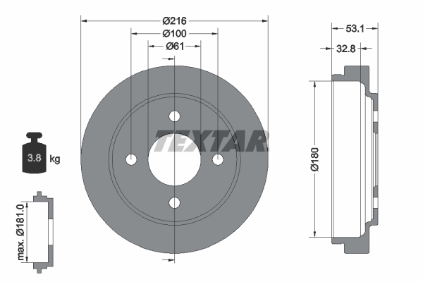 Tambur frana 94024500 TEXTAR