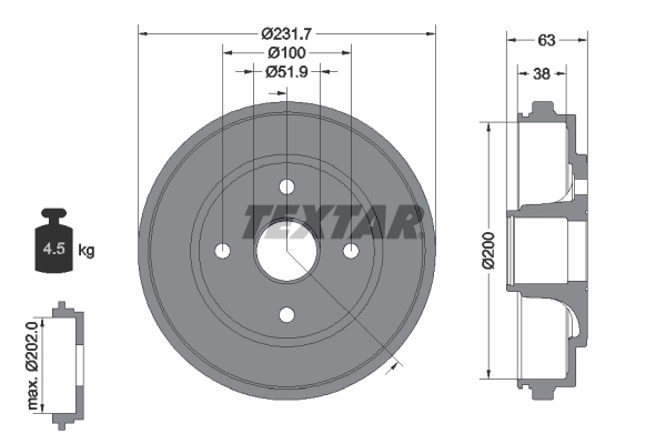Tambur frana 94033200 TEXTAR