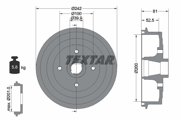 Tambur frana 94035100 TEXTAR