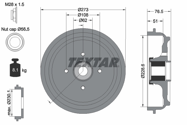 Tambur frana 94037900 TEXTAR