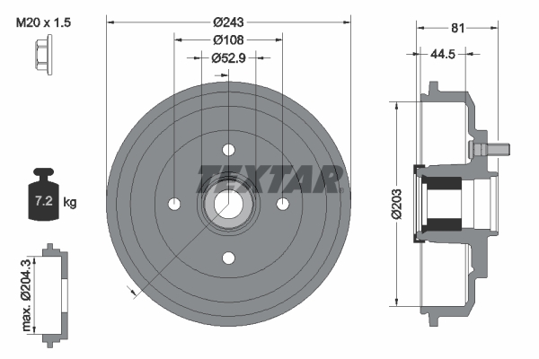 Tambur frana 94041300 TEXTAR