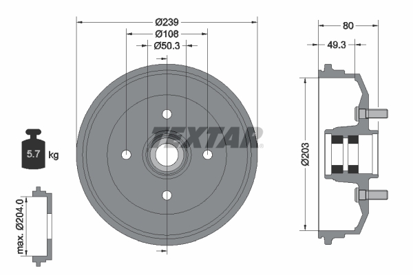 Tambur frana 94042600 TEXTAR
