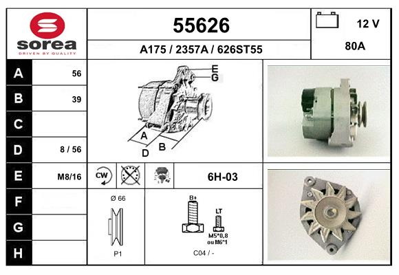Generator / Alternator 55626 EAI