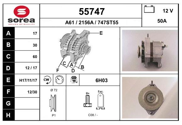 Generator / Alternator 55747 EAI