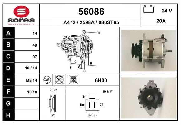 Generator / Alternator 56086 EAI
