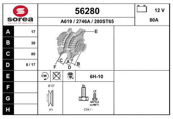 Generator / Alternator 56280 EAI