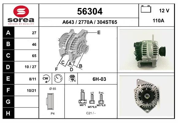Generator / Alternator 56304 EAI