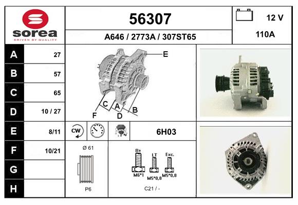 Generator / Alternator 56307 EAI