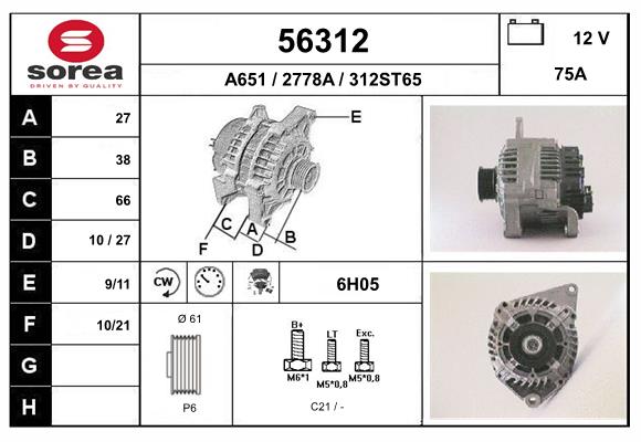 Generator / Alternator 56312 EAI