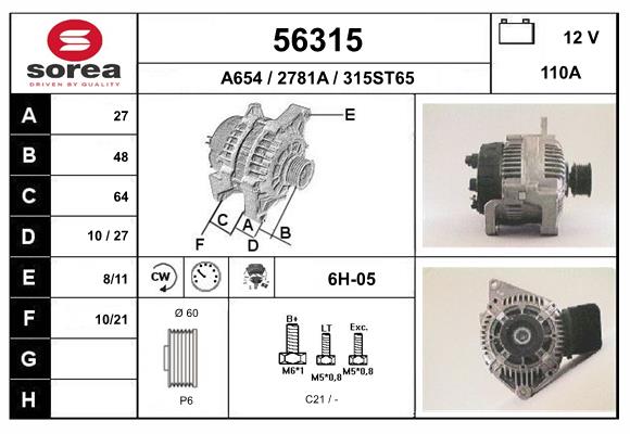 Generator / Alternator 56315 EAI