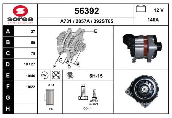 Generator / Alternator 56392 EAI