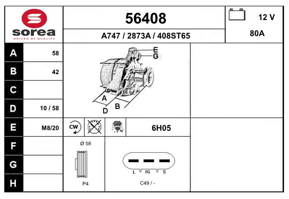 Generator / Alternator 56408 EAI
