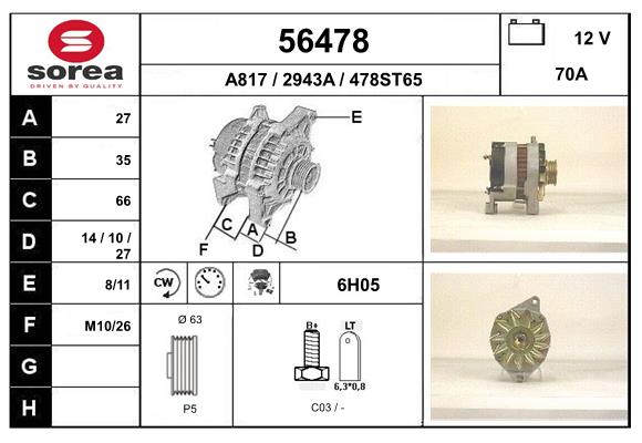 Generator / Alternator 56478 EAI