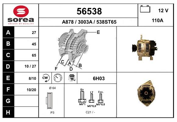 Generator / Alternator 56538 EAI