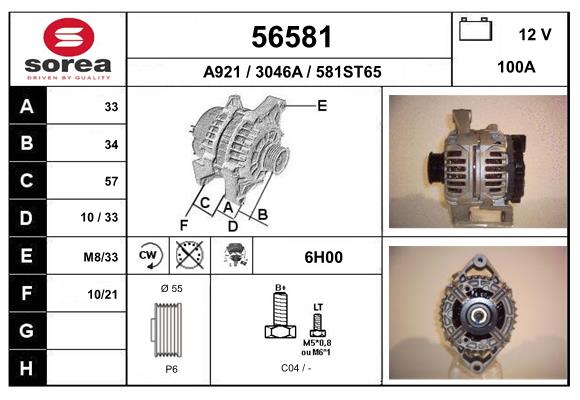 Generator / Alternator 56581 EAI