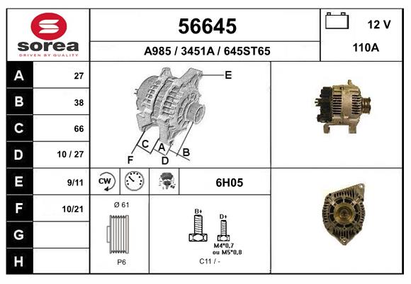 Generator / Alternator 56645 EAI