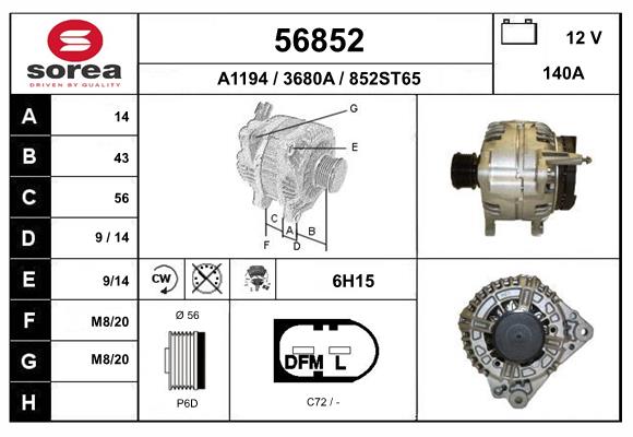 Generator / Alternator 56852 EAI