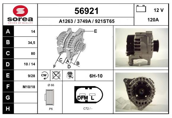Generator / Alternator 56921 EAI
