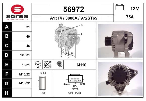 Generator / Alternator 56972 EAI