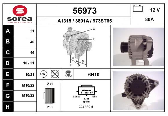 Generator / Alternator 56973 EAI