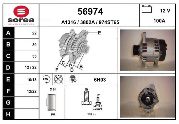 Generator / Alternator 56974 EAI
