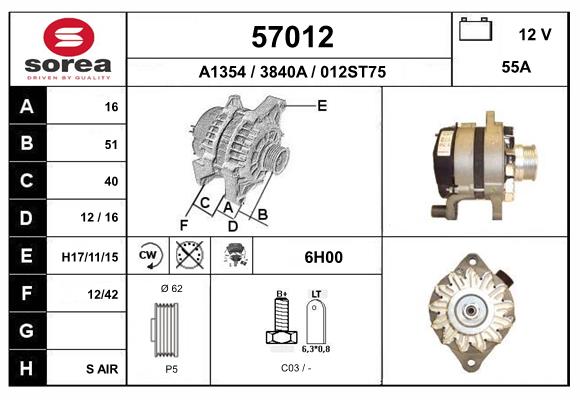 Generator / Alternator 57012 EAI