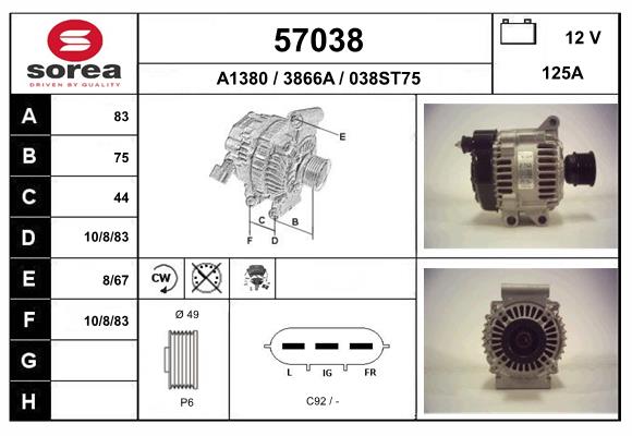 Generator / Alternator 57038 EAI
