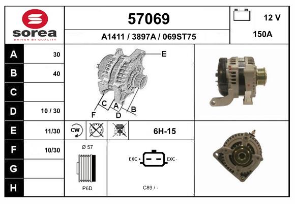 Generator / Alternator 57069 EAI
