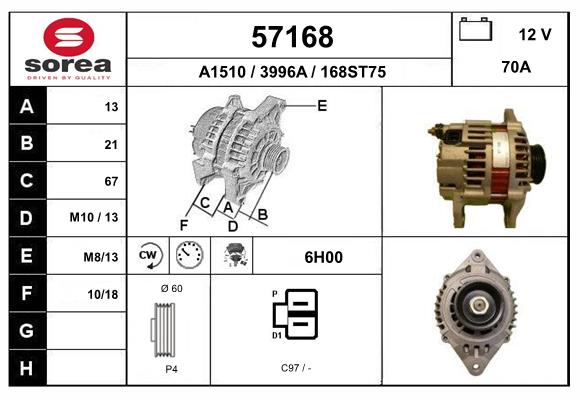 Generator / Alternator 57168 EAI