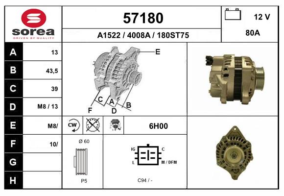 Generator / Alternator 57180 EAI