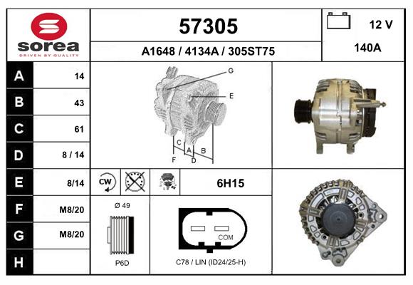 Generator / alternator 57305 EAI