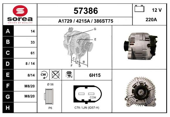 Generator / Alternator 57386 EAI