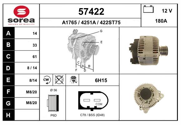 Generator / Alternator 57422 EAI