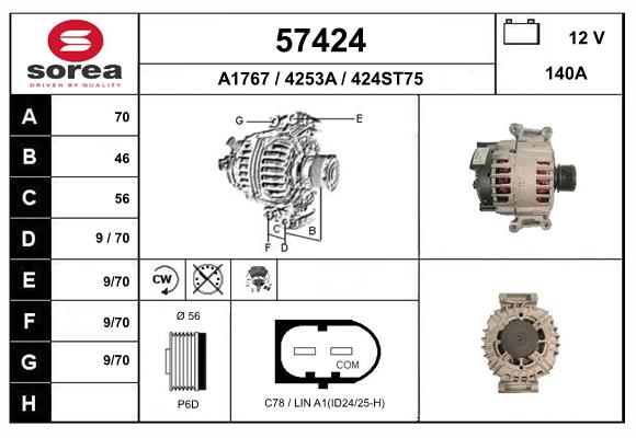 Generator / Alternator 57424 EAI