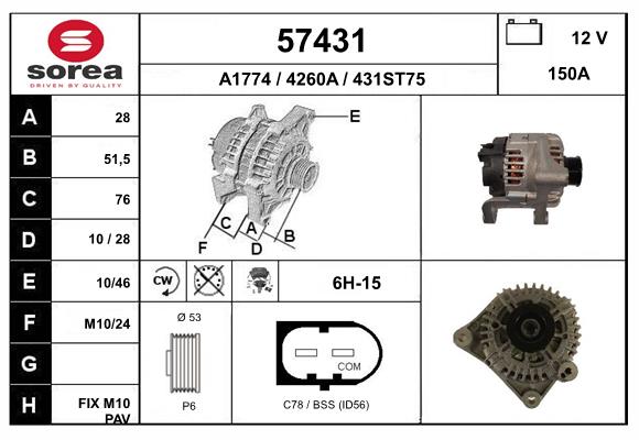 Generator / Alternator 57431 EAI