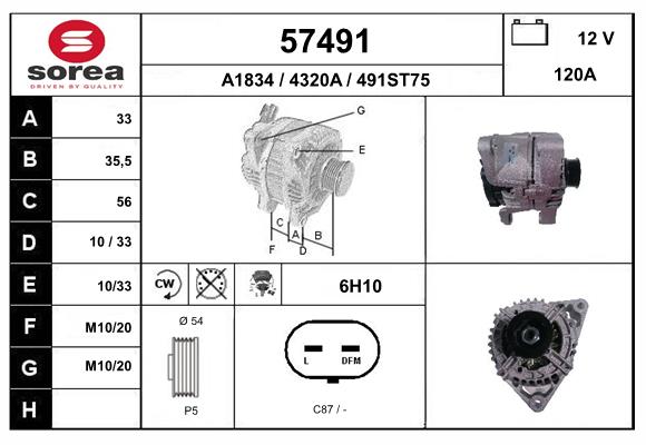 Generator / Alternator 57491 EAI