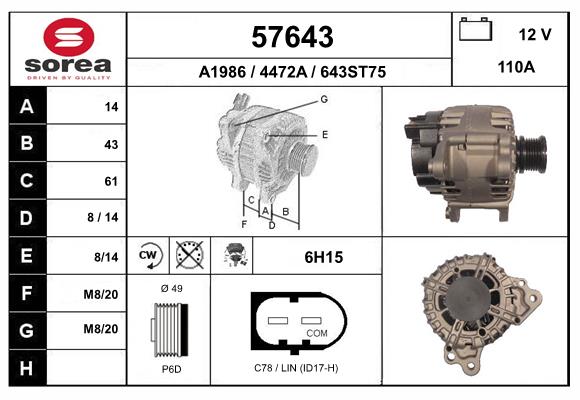 Generator / Alternator 57643 EAI
