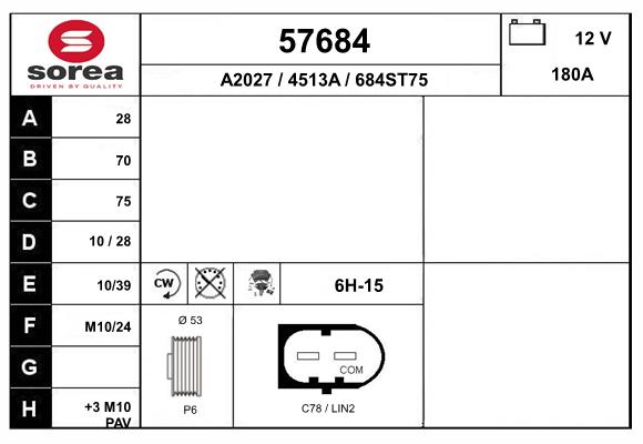 Generator / alternator 57684 EAI