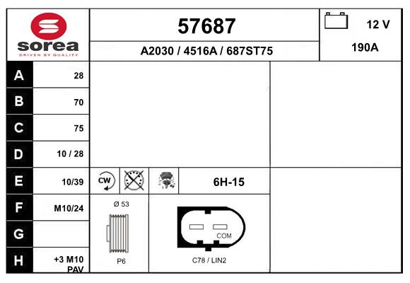 Generator / alternator 57687 EAI