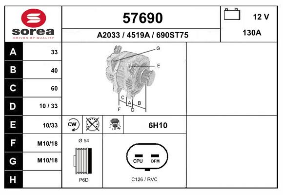 Generator / Alternator 57690 EAI