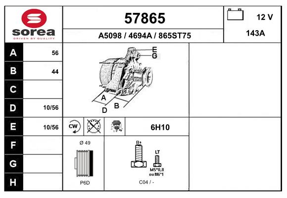 Generator / Alternator 57865 EAI