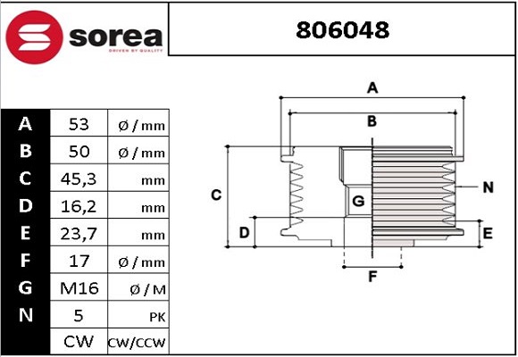 Sistem roata libera, generator 806048 EAI