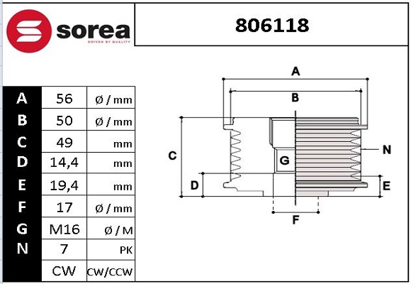 Sistem roata libera, generator 806118 EAI