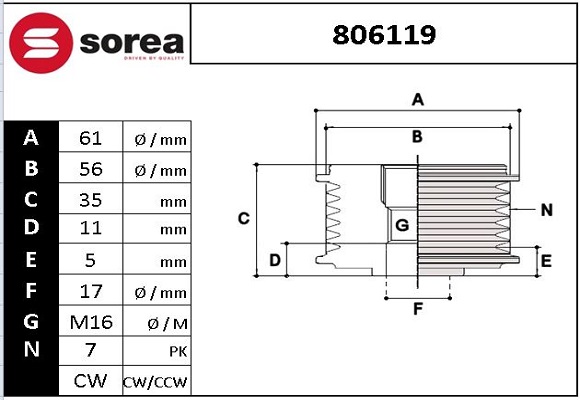 Sistem roata libera, generator 806119 EAI