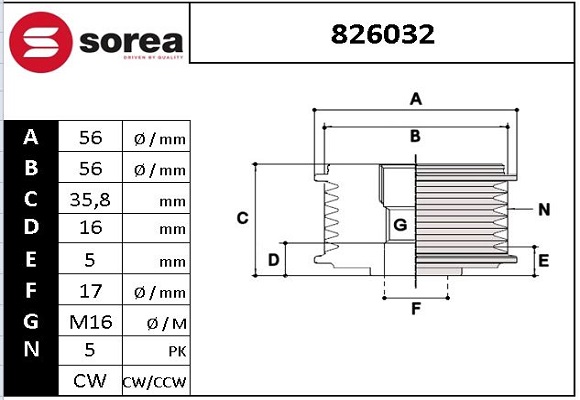 Sistem roata libera, generator 826032 EAI