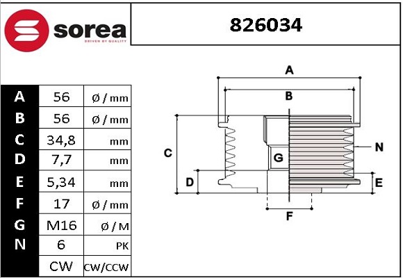Sistem roata libera, generator 826034 EAI